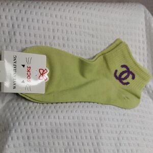 Fashion Green Socks with Purple Logo